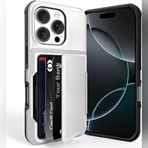 iPhone New White 16 Pro Case Wallet with Card Holder Max 5 Cards Heavy Duty
